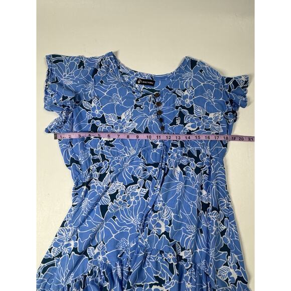 Bali Voile Tropical Dress Floral Wood Button Tie Waist Medium Beach Resort Wear - Picture 4 of 11